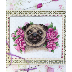 Brown & Pink Pug Charmed Friend Counted Cross-Stitch Kit