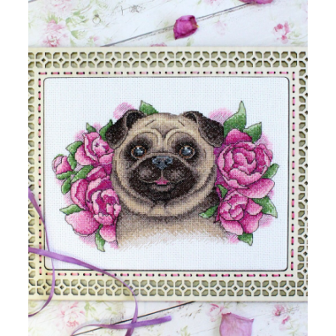 Brown & Pink Pug Charmed Friend Counted Cross-Stitch Kit